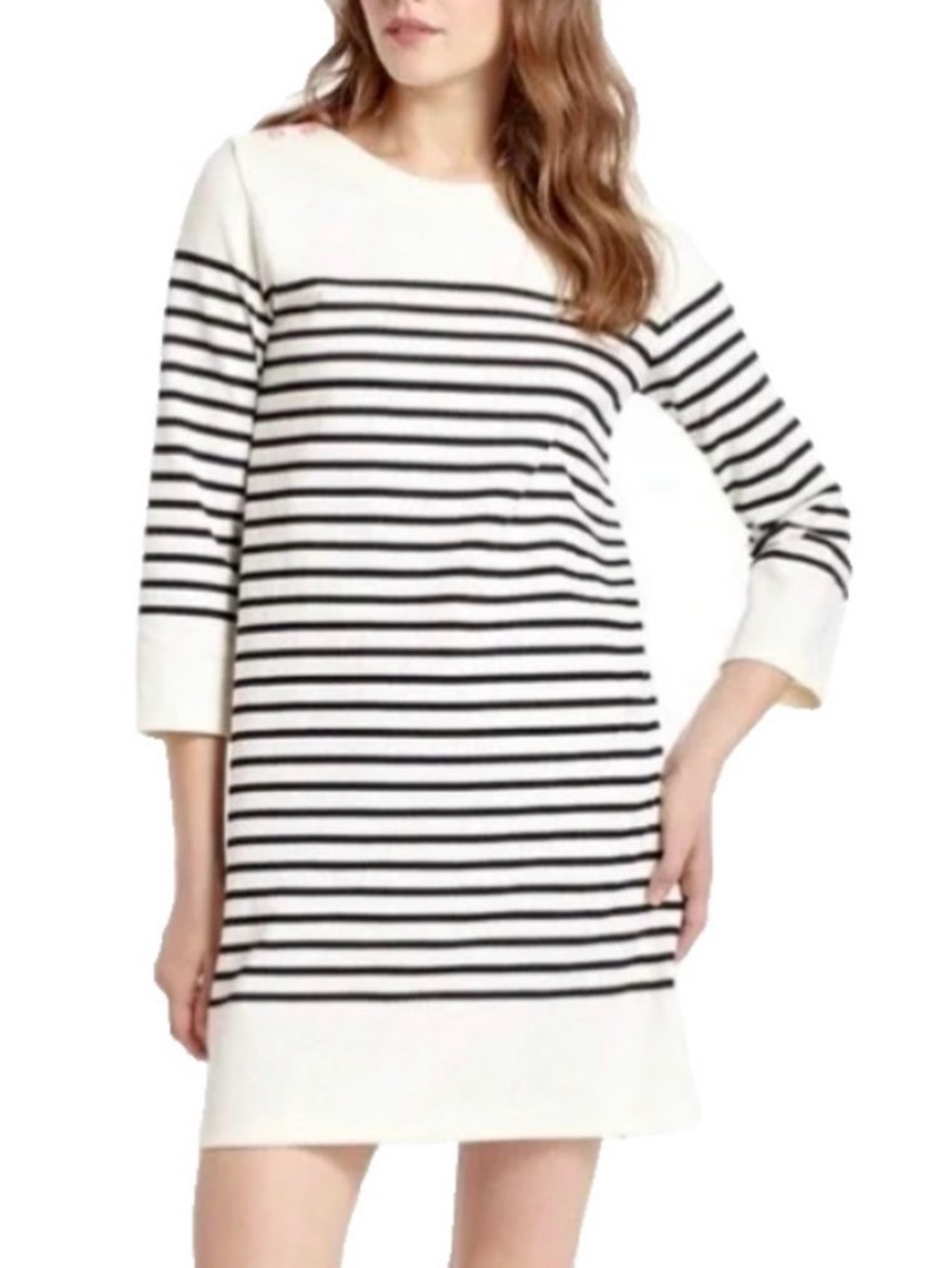 Anthropologie Allihop Navy and White Nautical Striped Dress, 3/4 sleeve, small